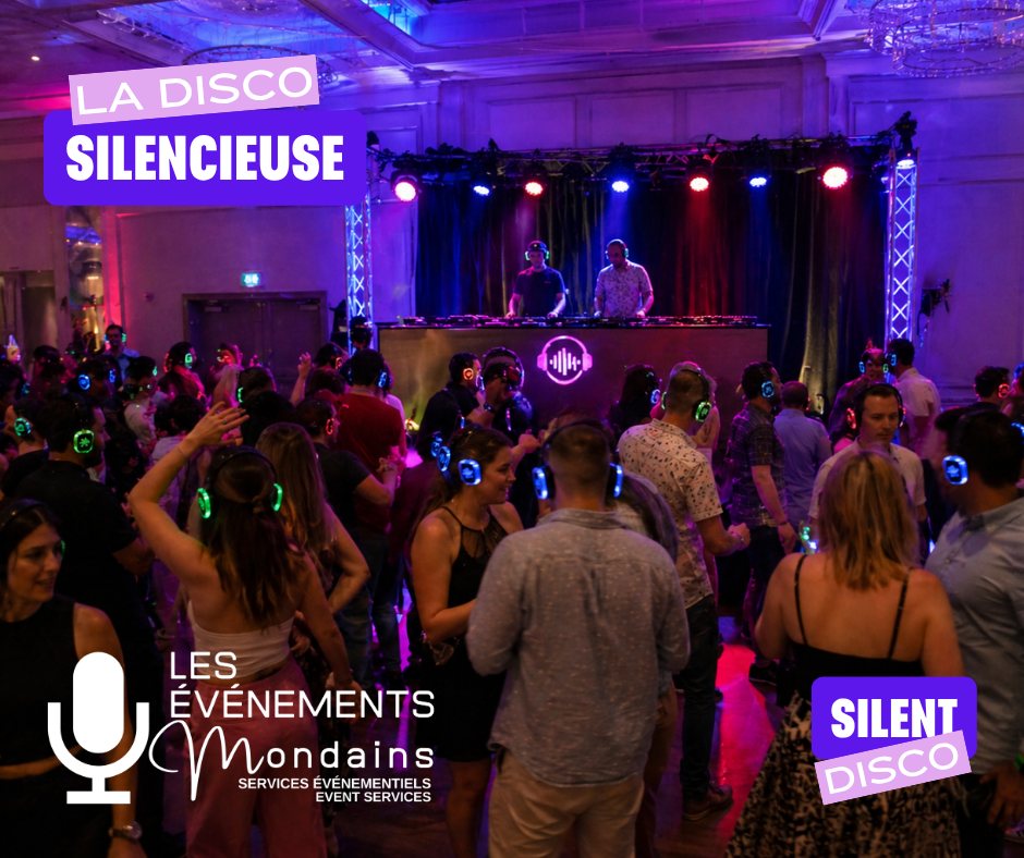 Disco silencieuse, silent disco avec casques sans fil lumineux partout au Québec